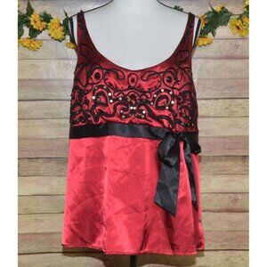 Lane Bryant 20W Deep Red & Black Sleeveless Blouse Sequin Whimsy Goth Fairy Core